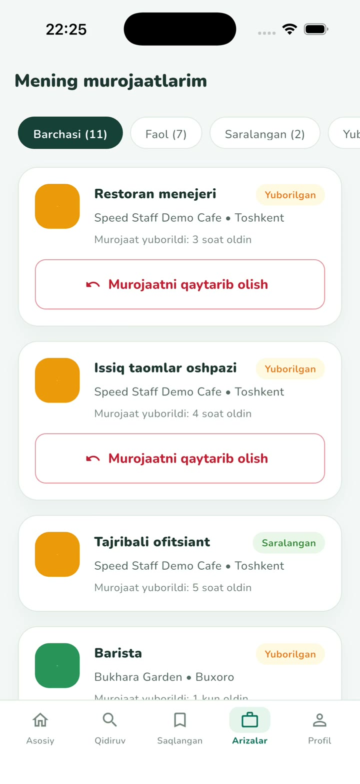 История откликов соискателя